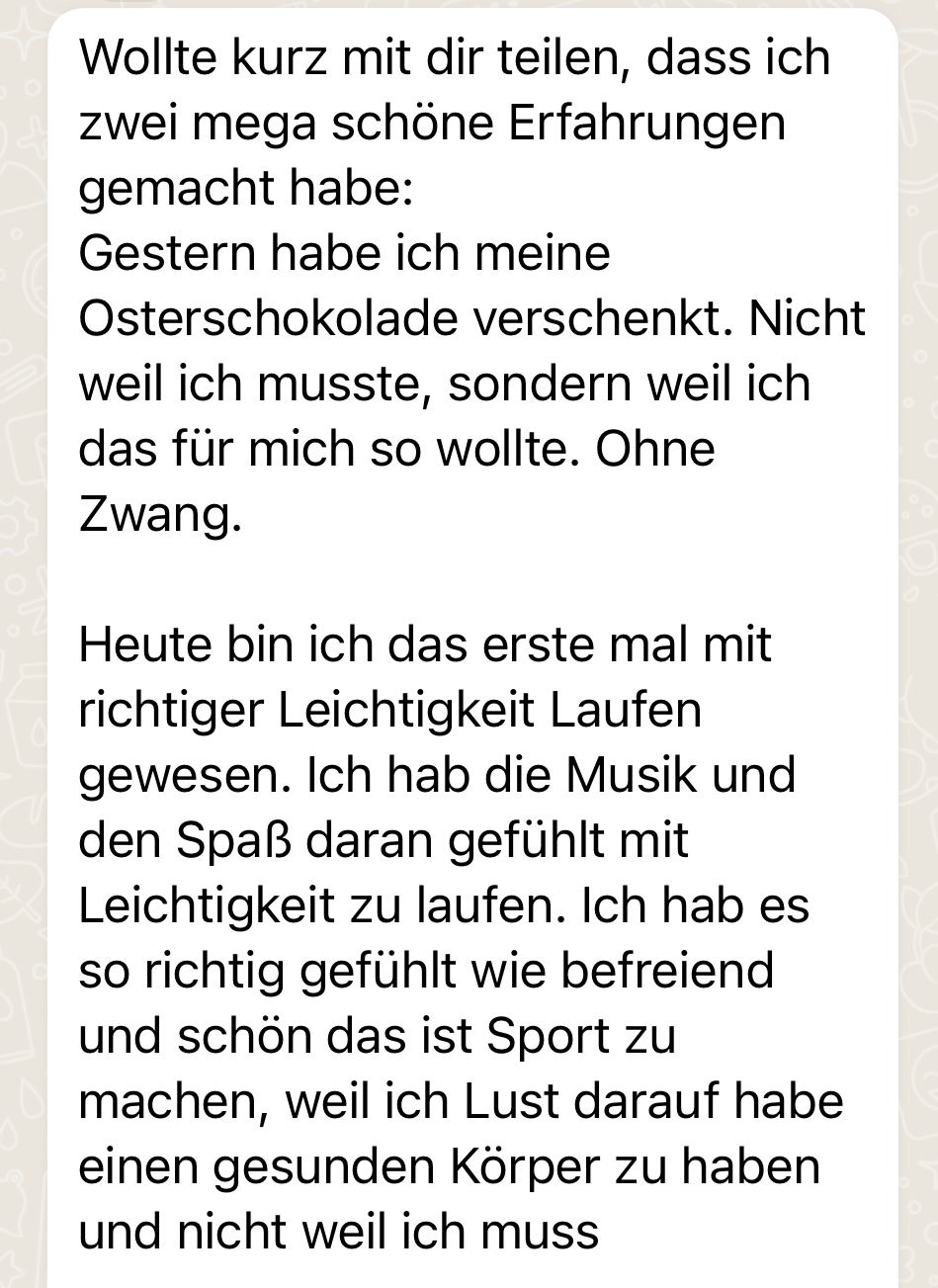Erfolge aus dem Abnehm-Coaching in einer Whatsapp Nachricht